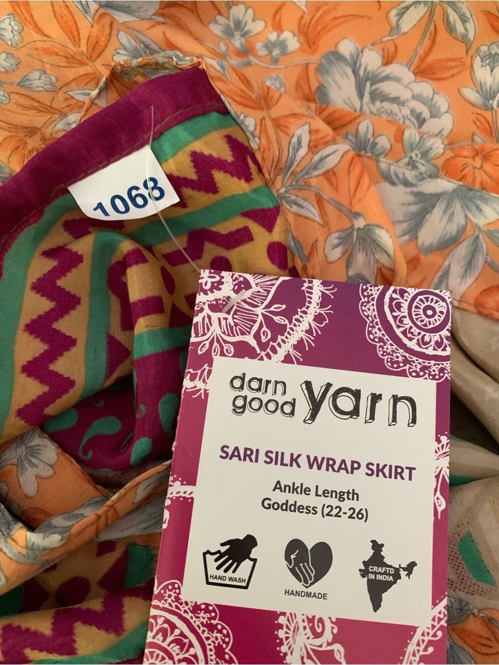 Darn Good Yarn Sari Silk Wrap Skirt, Goddess Size 22-26, NWT